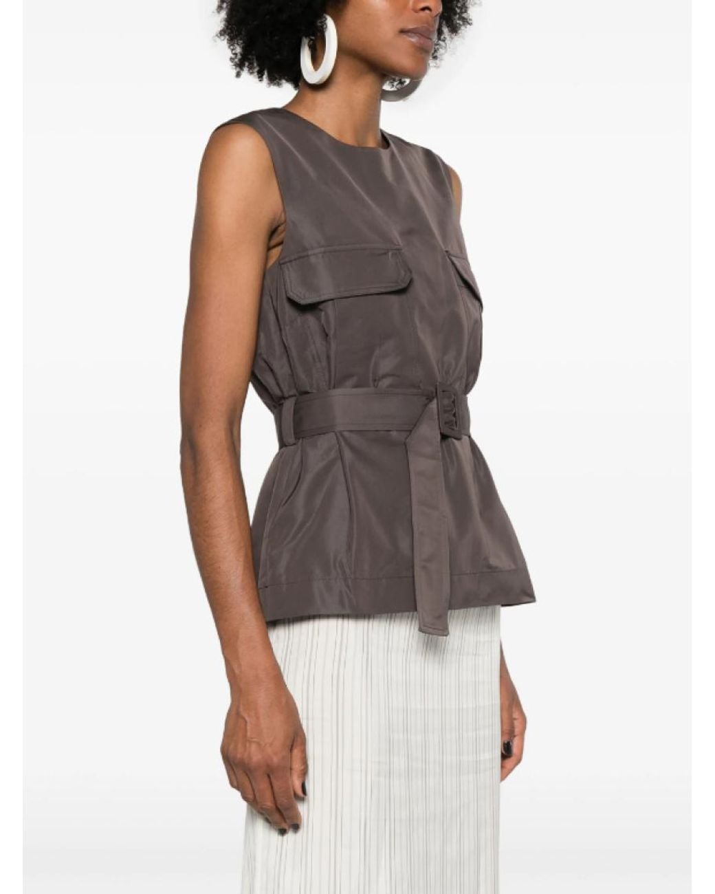 P.A.R.O.S.H. Gray Sleeveless Belted Top