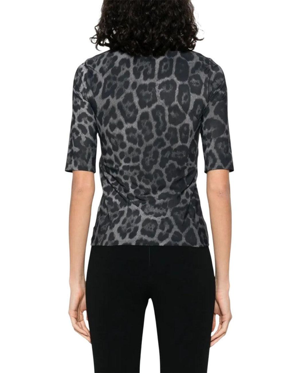 Stella McCartney Gray Animal Print Round Neck Top