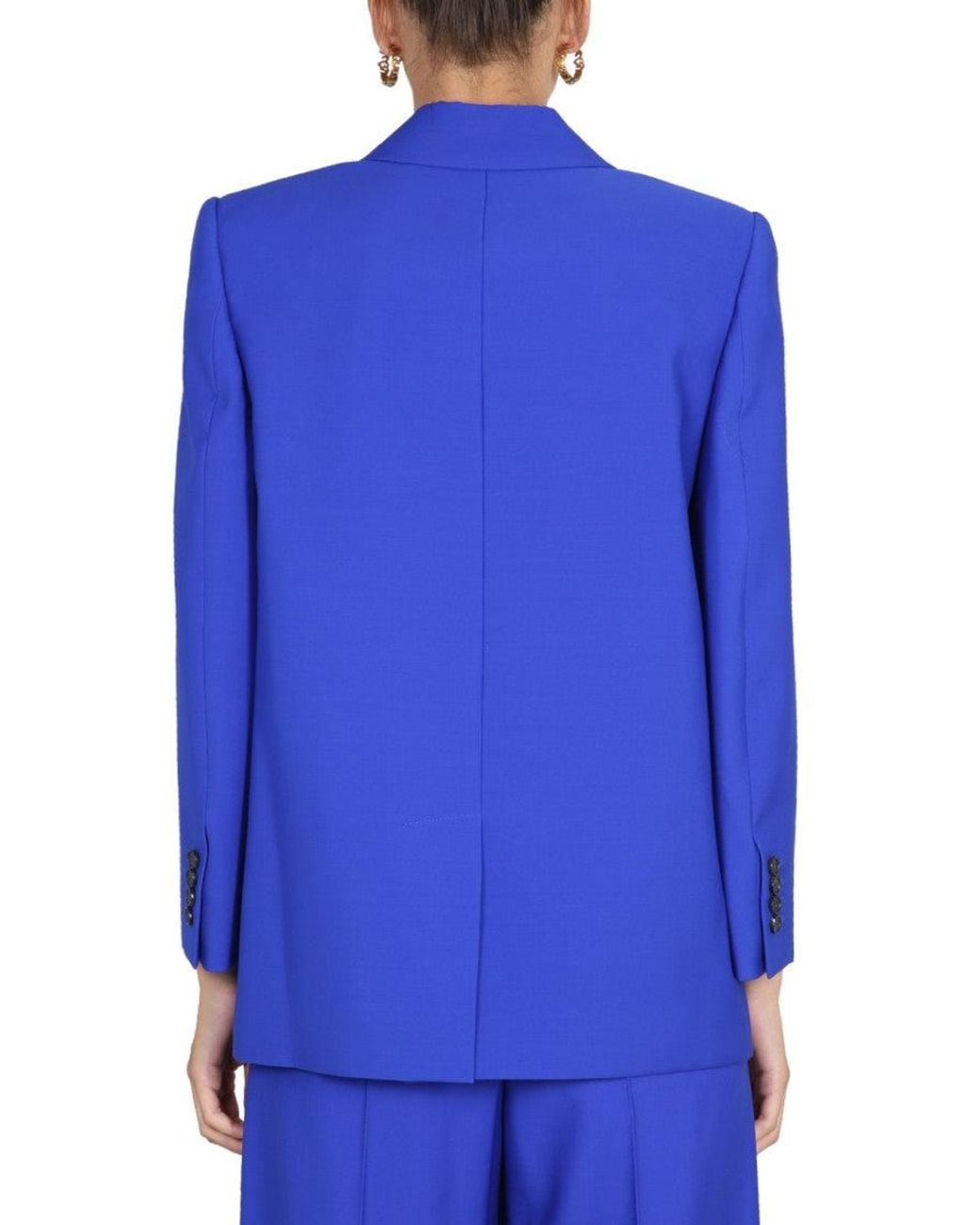 McQueen Blue Solid Peaked Lapel Blazer
