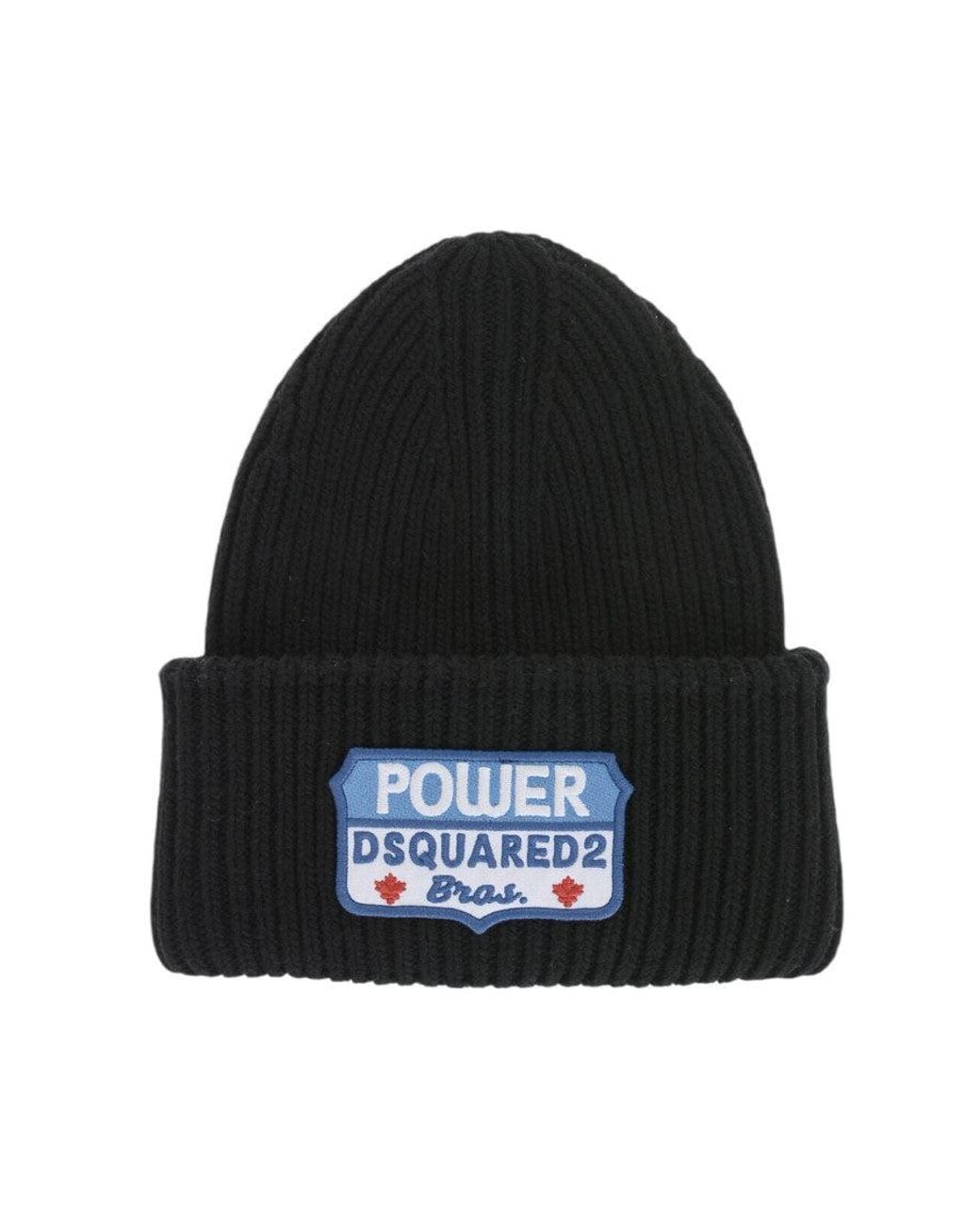 DSquared² Black Power Logo Beanie Cap for men