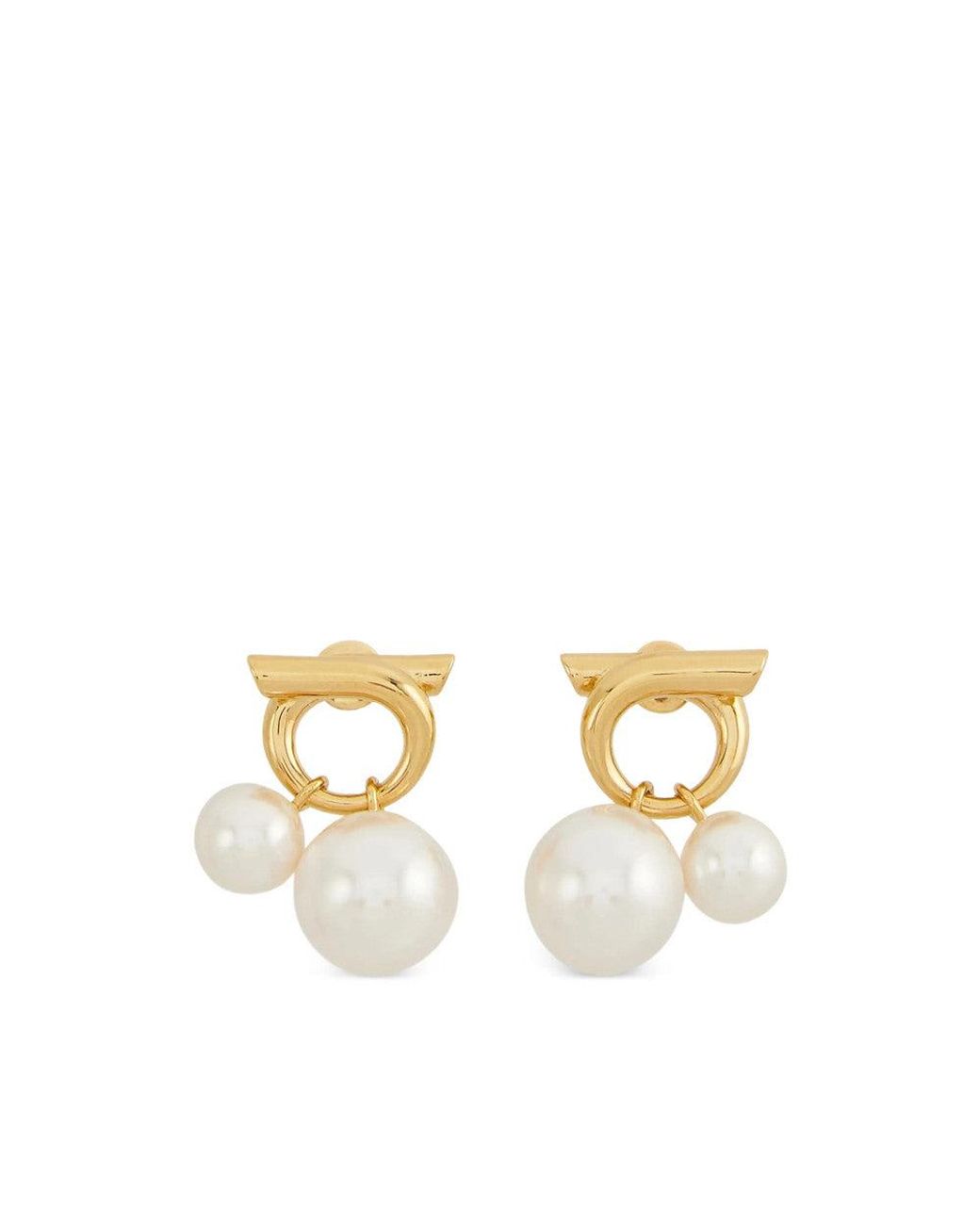Ferragamo Metallic Golden Gancini Drop Earrings
