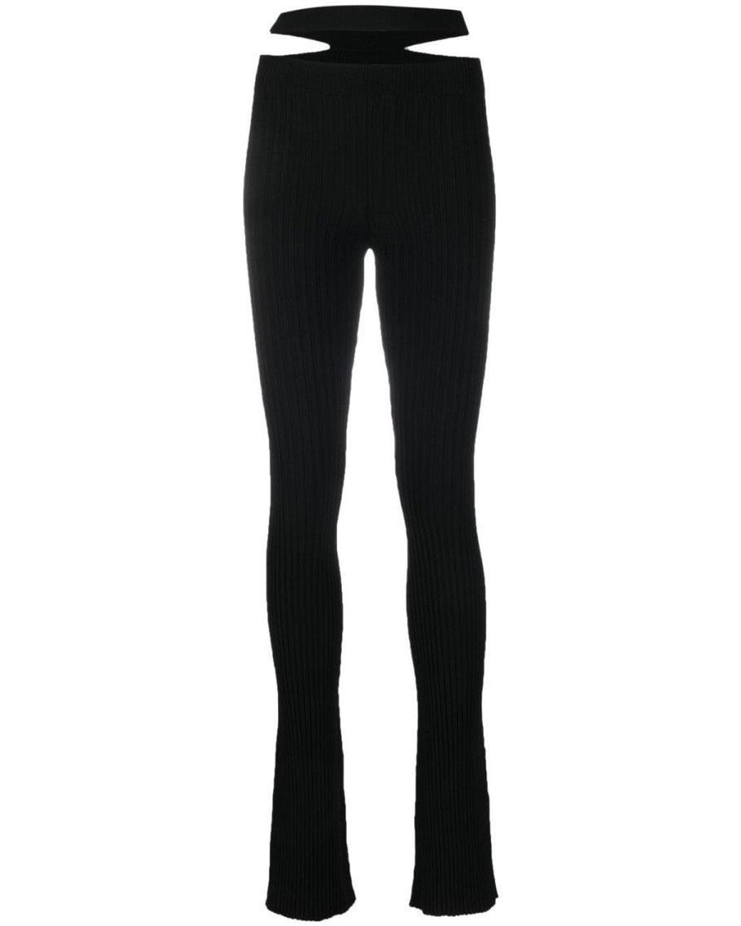 ANDREADAMO Black Ribbed Knit Cut-Out Flared Trousers