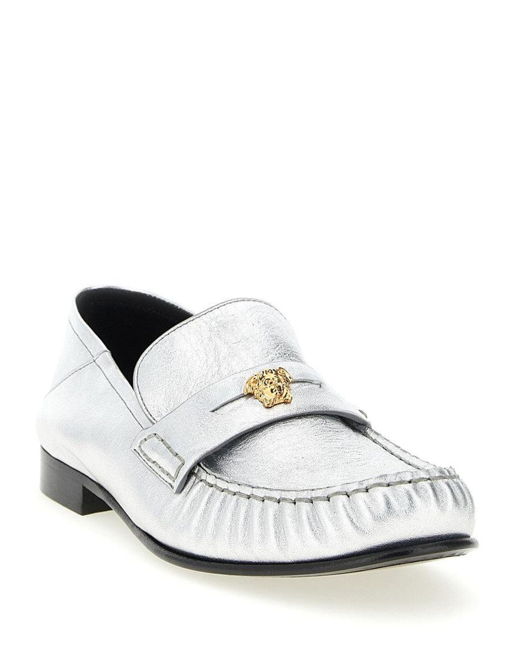 Versace White La Medusa Metal-Embellished Laminated Nappa Loafer