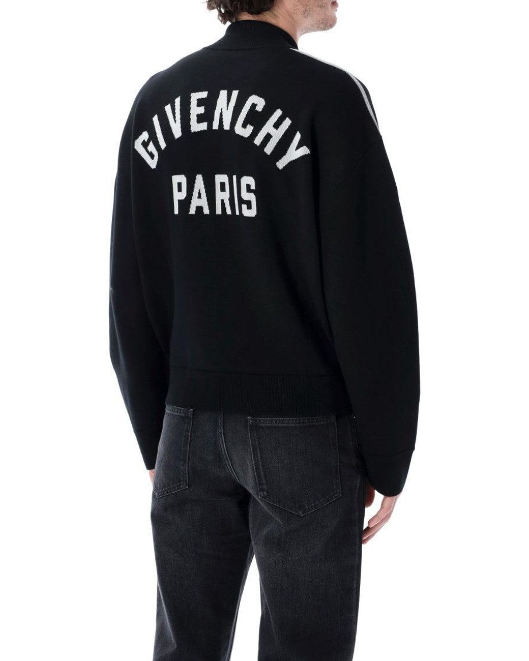 Givenchy Blue Zip-Up Logo Striped Cardigan for men