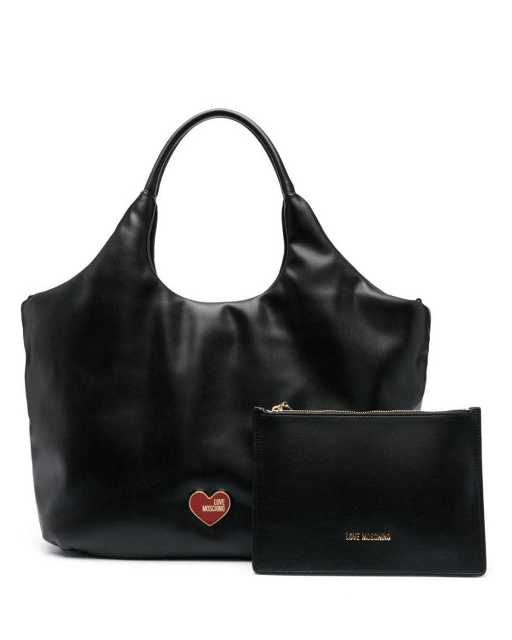 Love Moschino Black Heart Logo Top Zip Large Tote