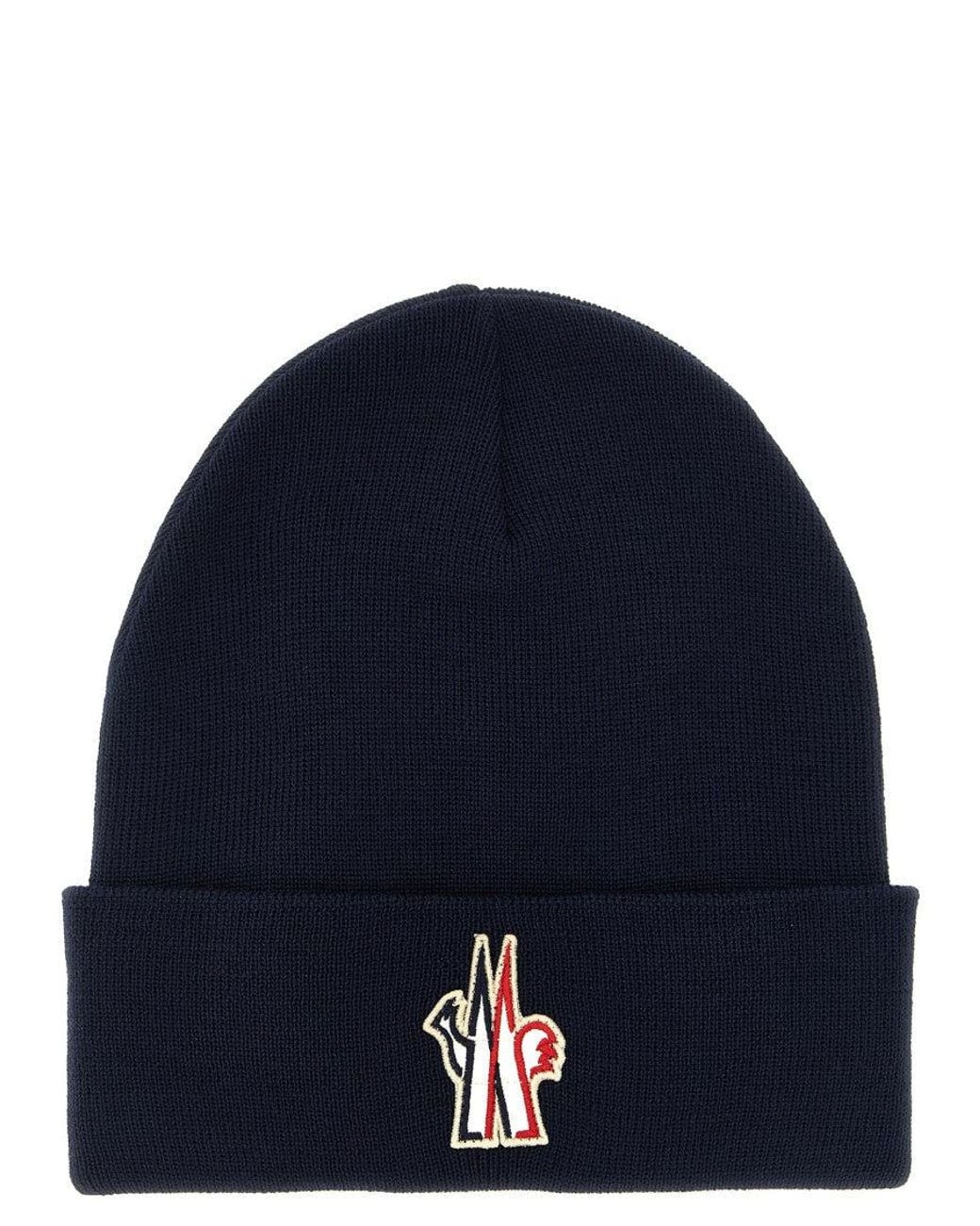 Moncler Blue Dark Logo Beanie Cap for men