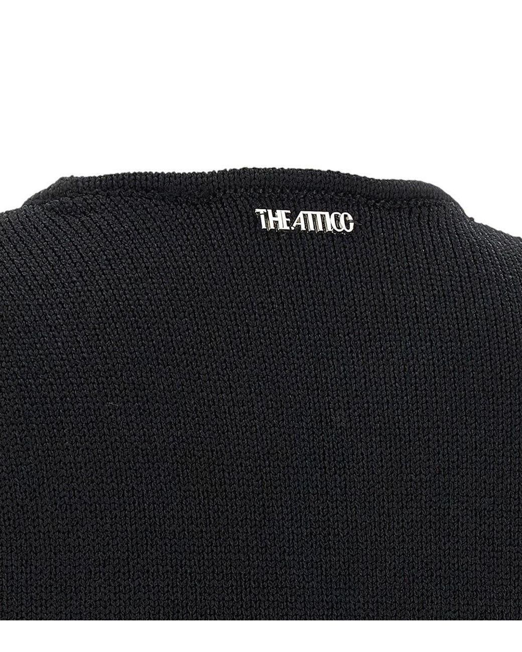 The Attico Black Textured Crew Neck Mini Dress