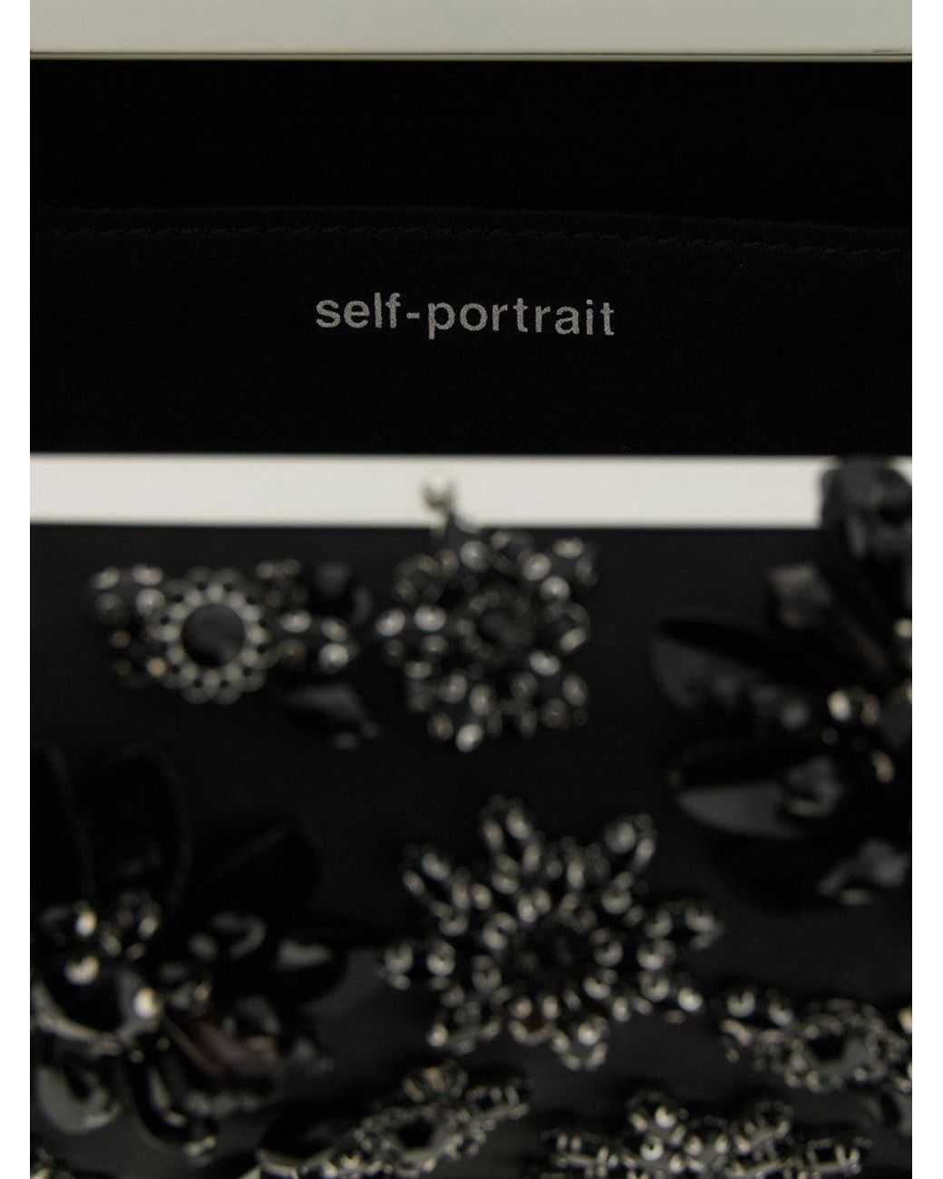 Self-Portrait Black Floral Crystal Clutch