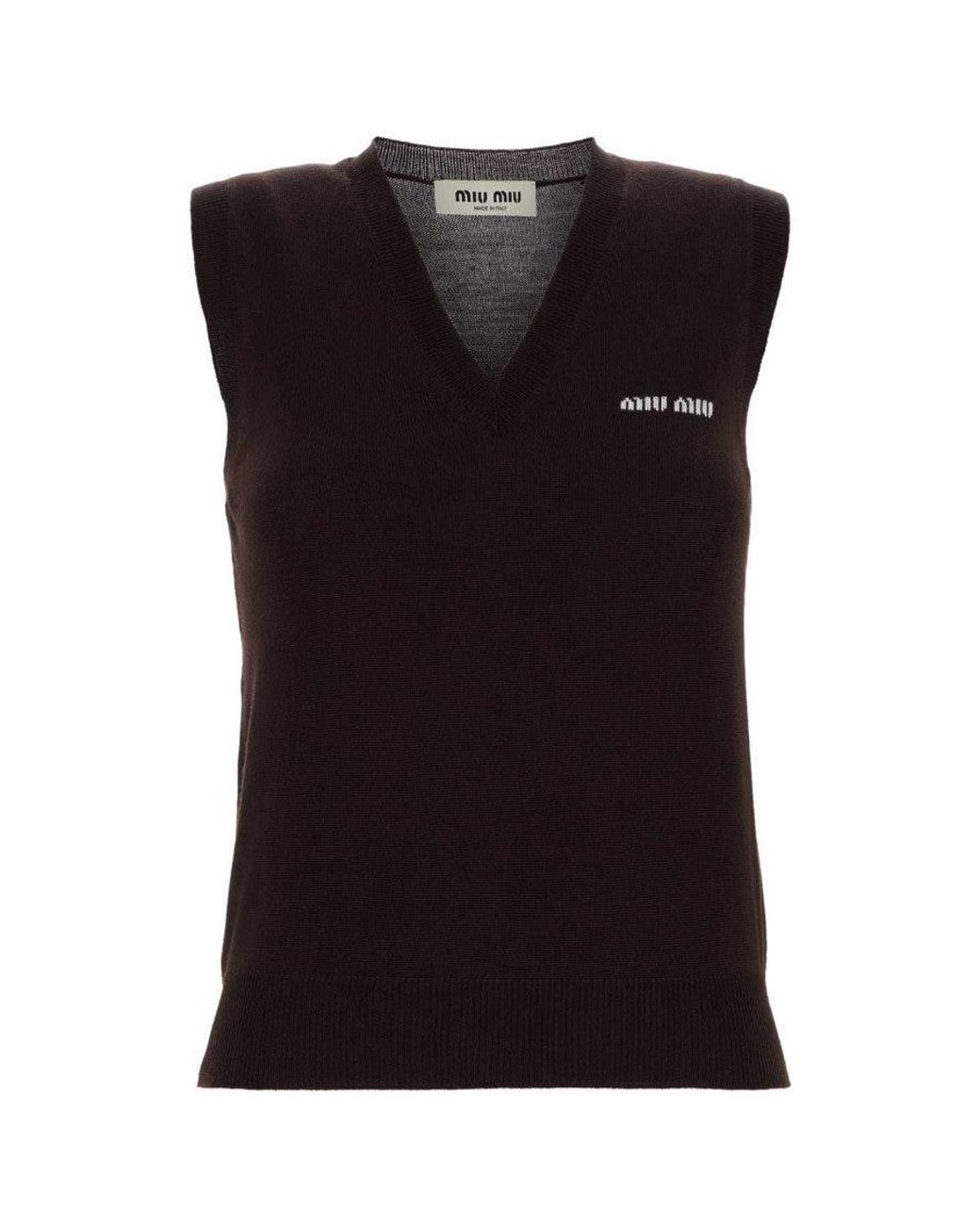 Miu Miu Black Logo V Neck Sweater