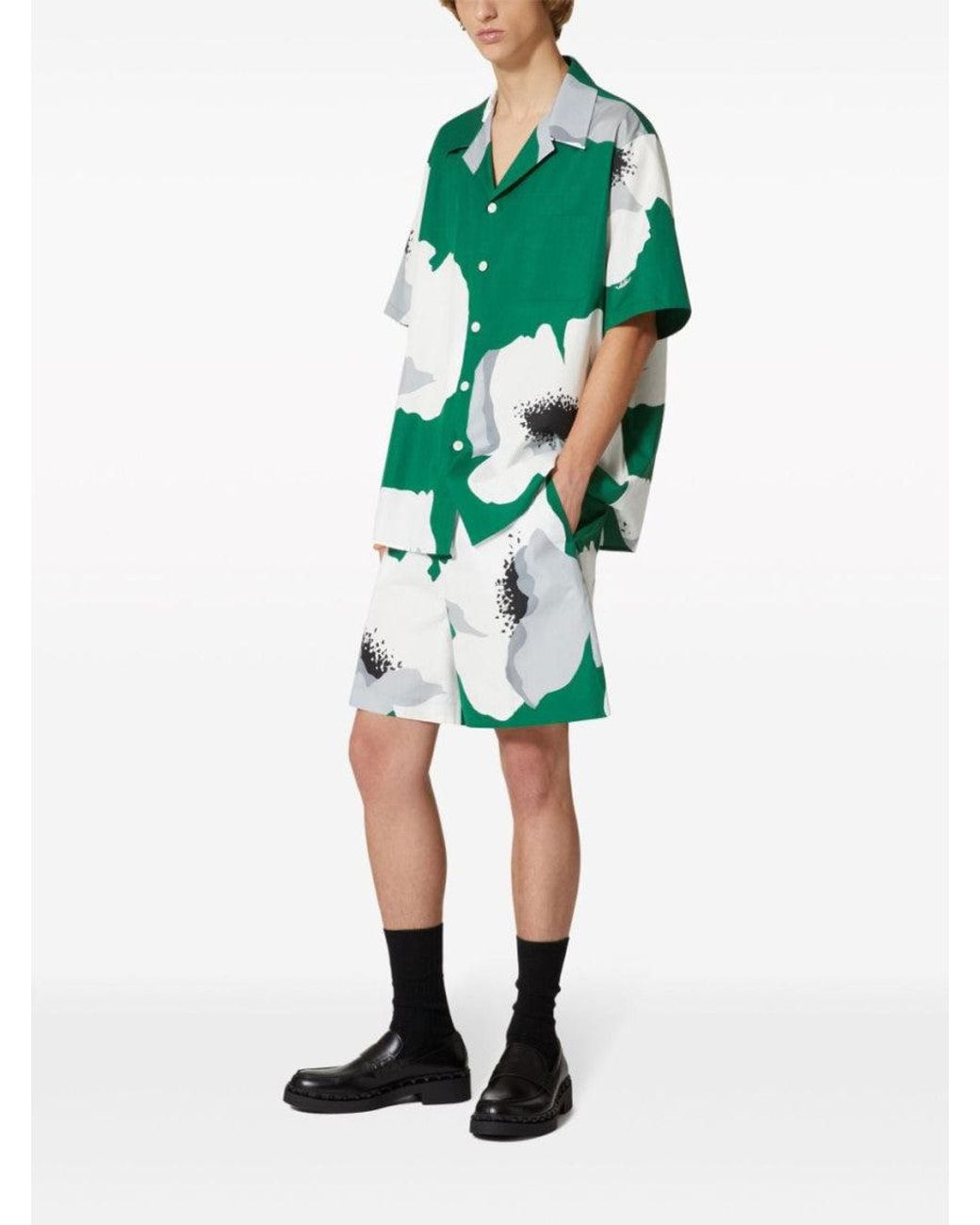 Valentino Green Flower Portrait Shorts for men
