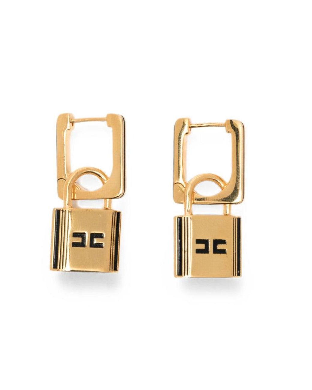Elisabetta Franchi Metallic Golden Padlock Drop Earrings