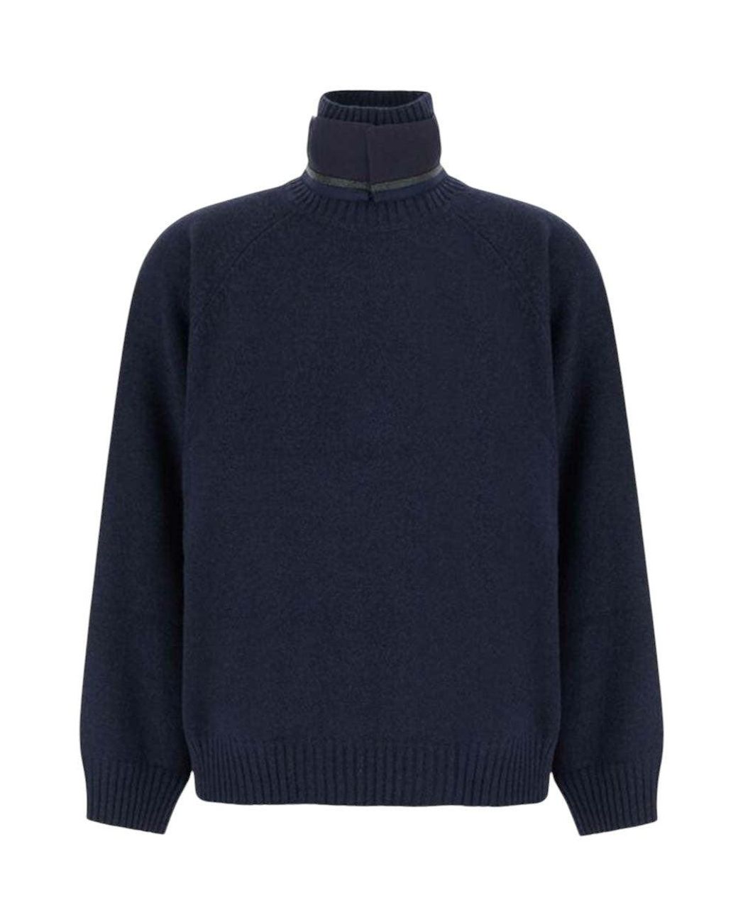 Brunello Cucinelli Blue Mock Collar Sweater
