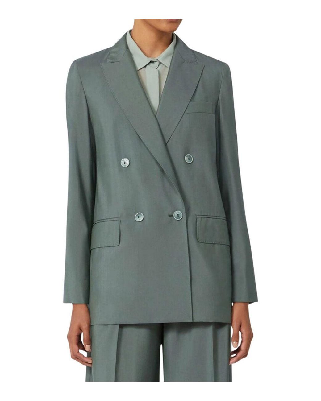 Max Mara Green Solid Notched Lapel Blazer