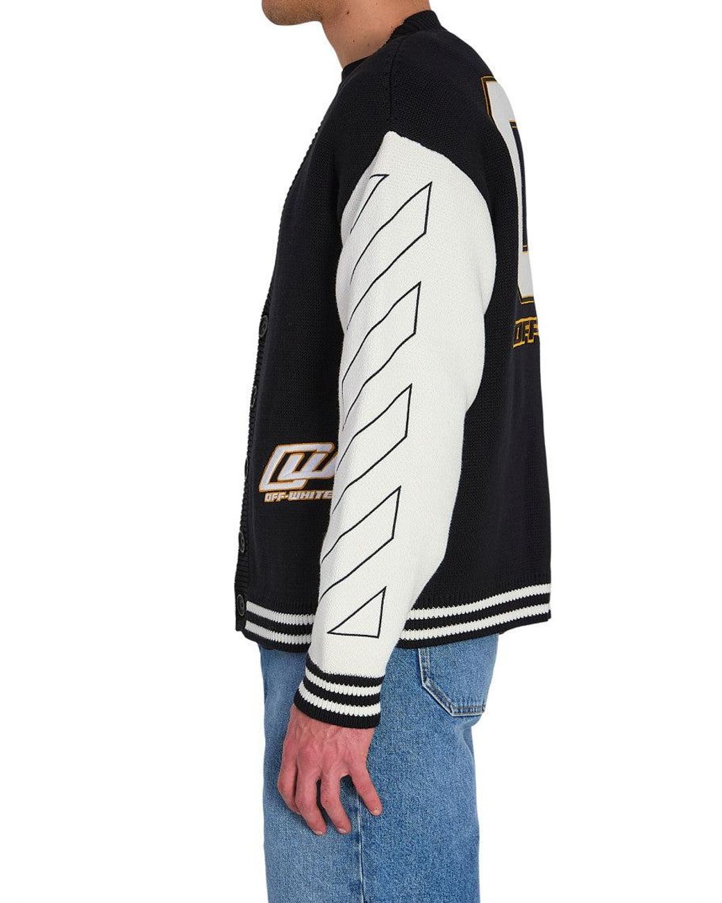 Off-White c/o Virgil Abloh Black V Neck Varsity Cardigan for men