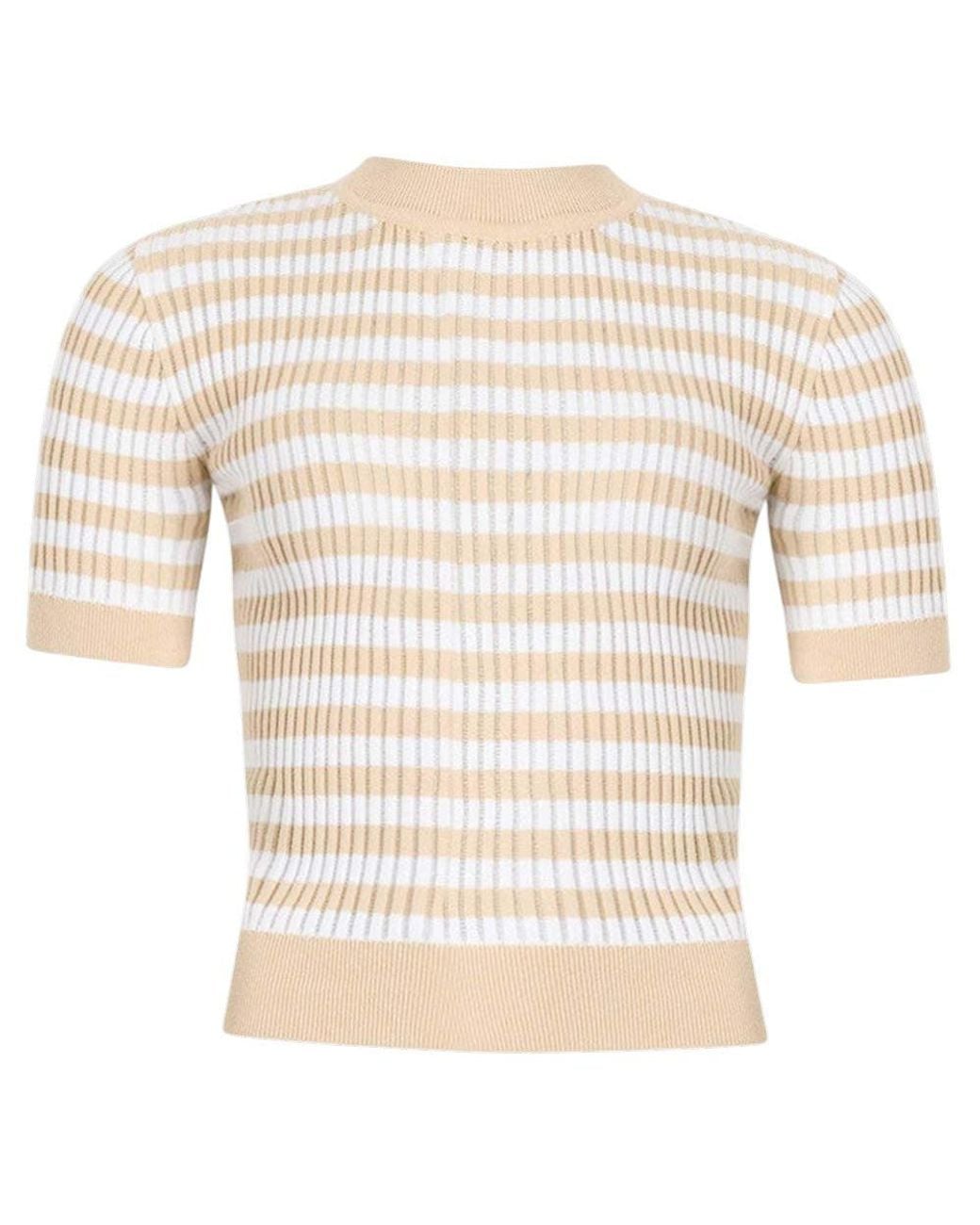 Patou White Stripes Mock Collar T-Shirt