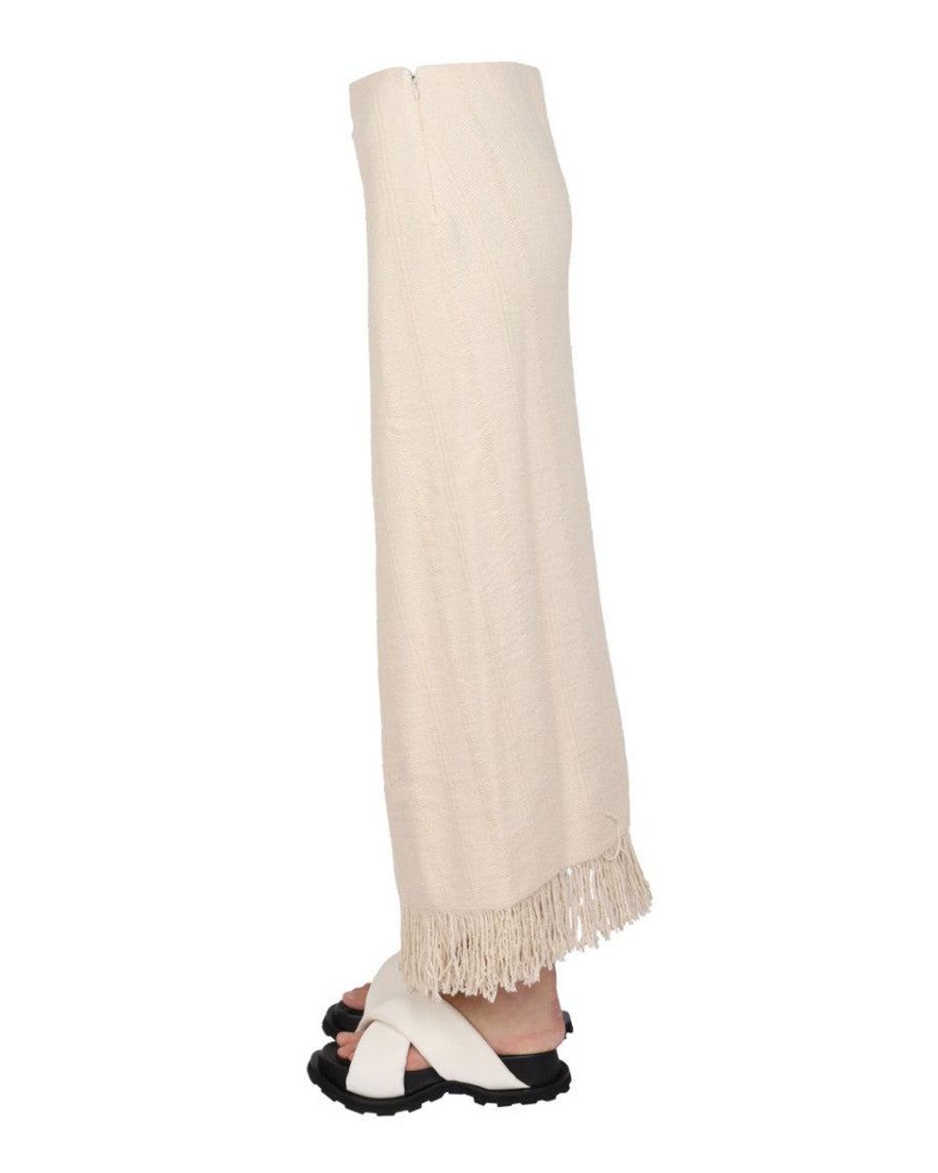 Jil Sander Natural Fringed Wrap-Effect Midi Skirt