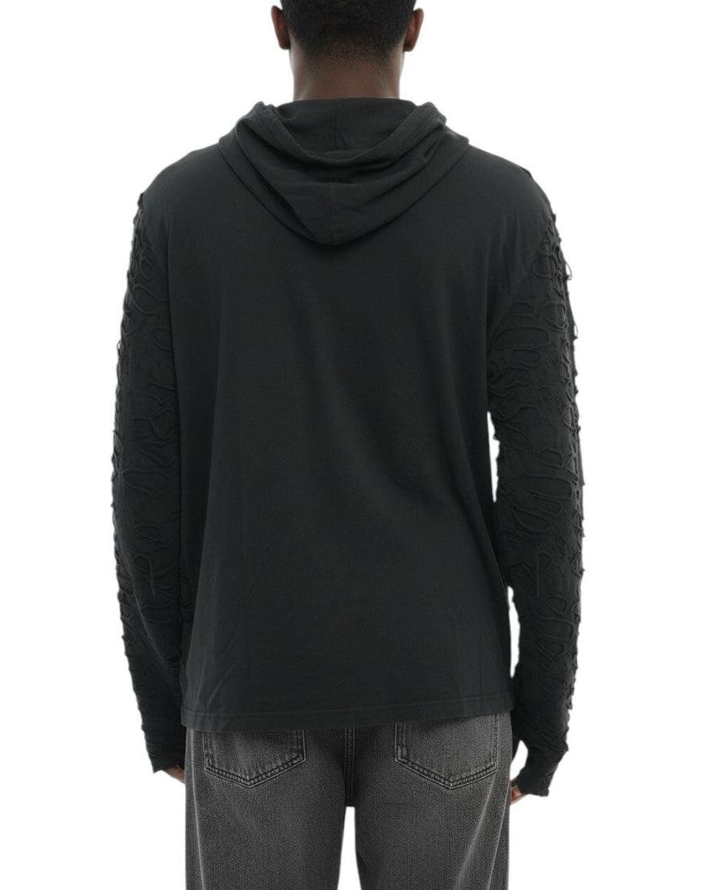 DIESEL Black Distressed Logo Hoodie for men