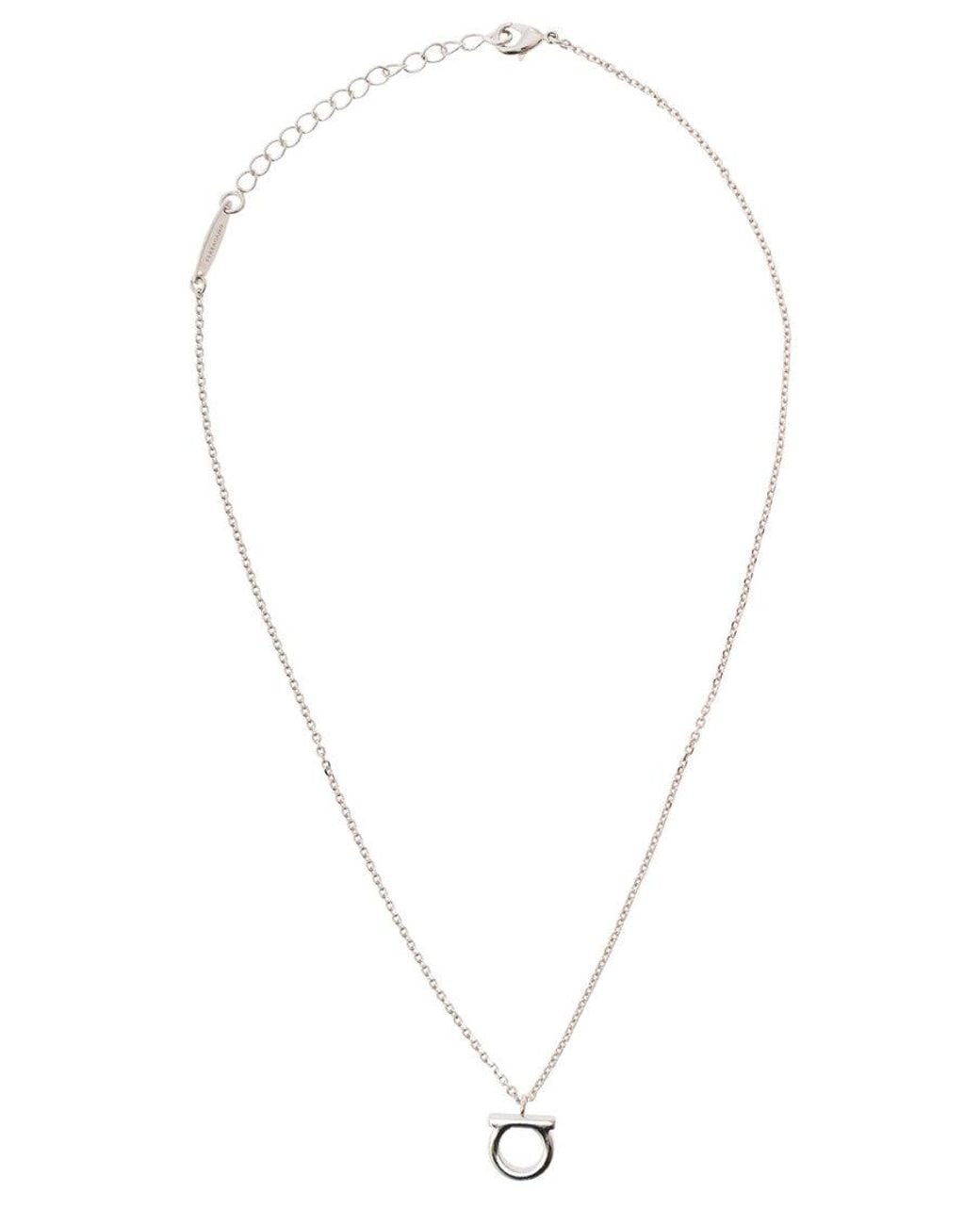 Ferragamo White Colored Necklace With Gancini