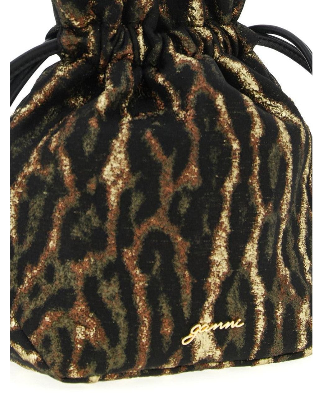 Ganni Black Leopard Print Bou Clutch