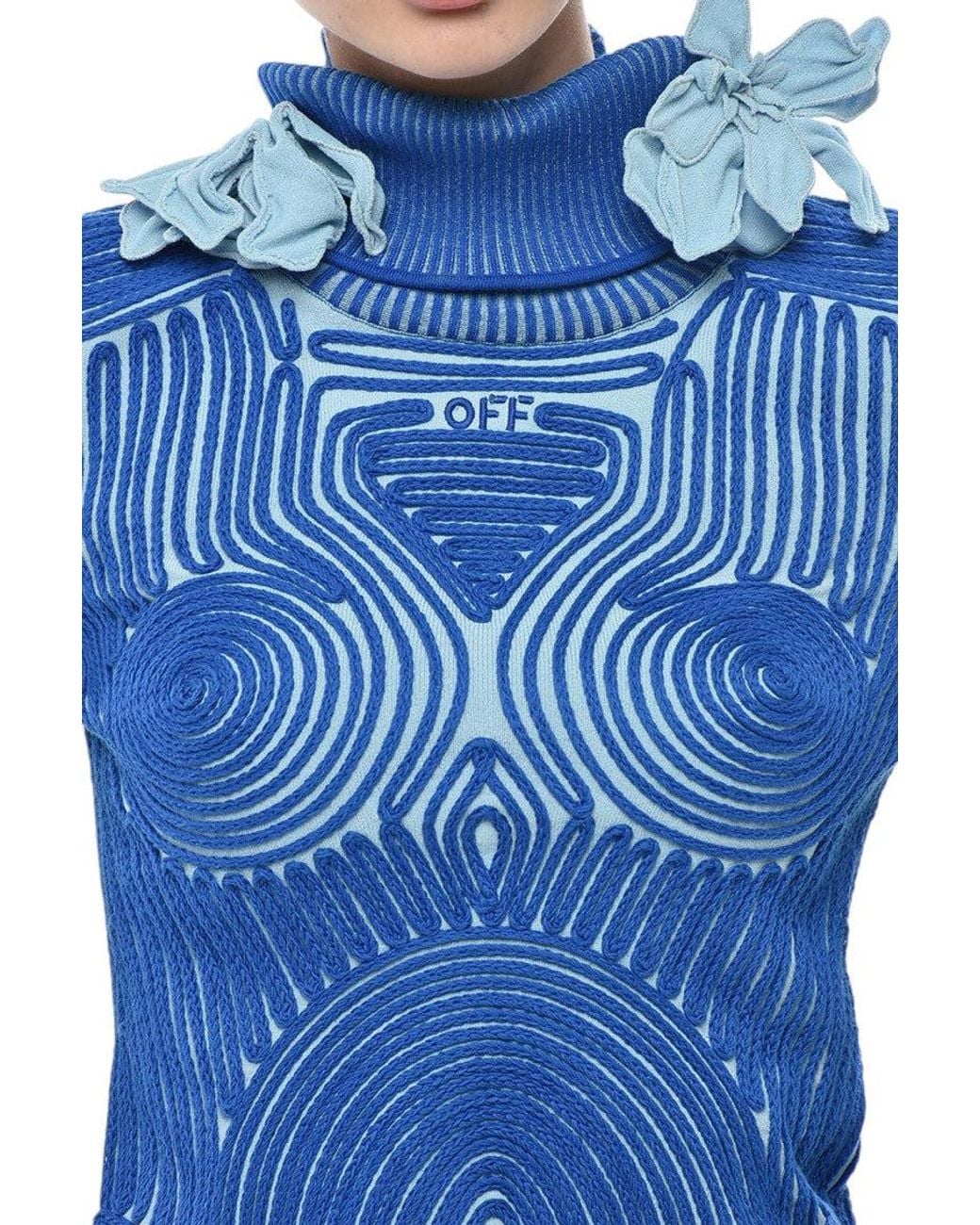 Off-White c/o Virgil Abloh Blue Embroidered Turtle Neck Sweater
