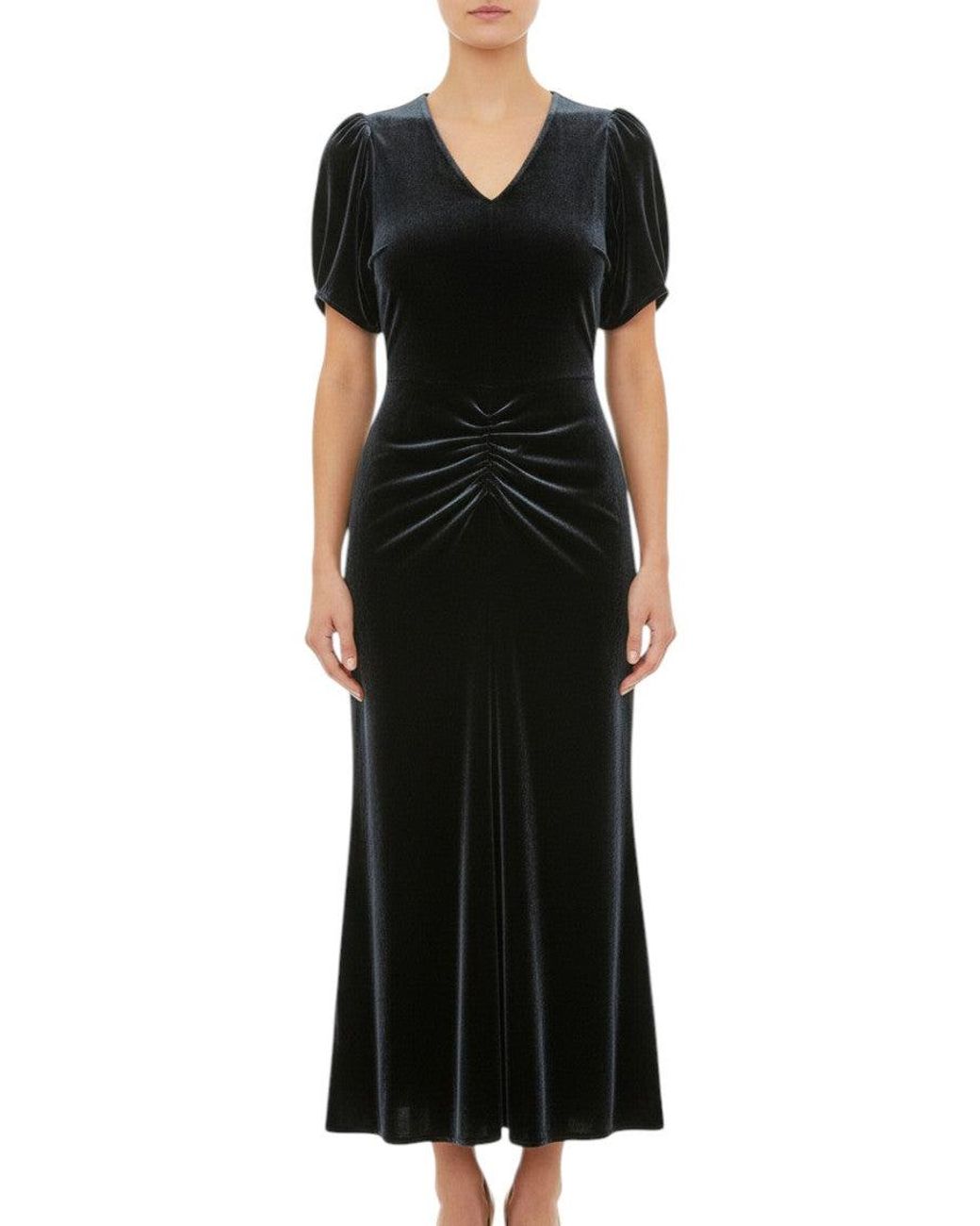 Victoria Beckham Black V Neck Midi Dress