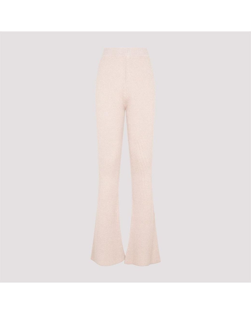 Peserico Pink Flare Knit Rib Nude Fleece Wool Pant