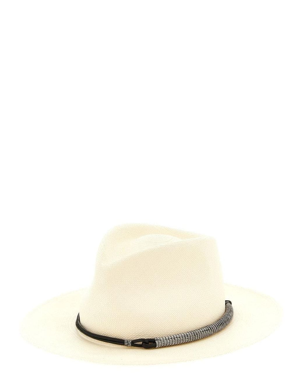 Brunello Cucinelli White Monile Textured Fedora Hat