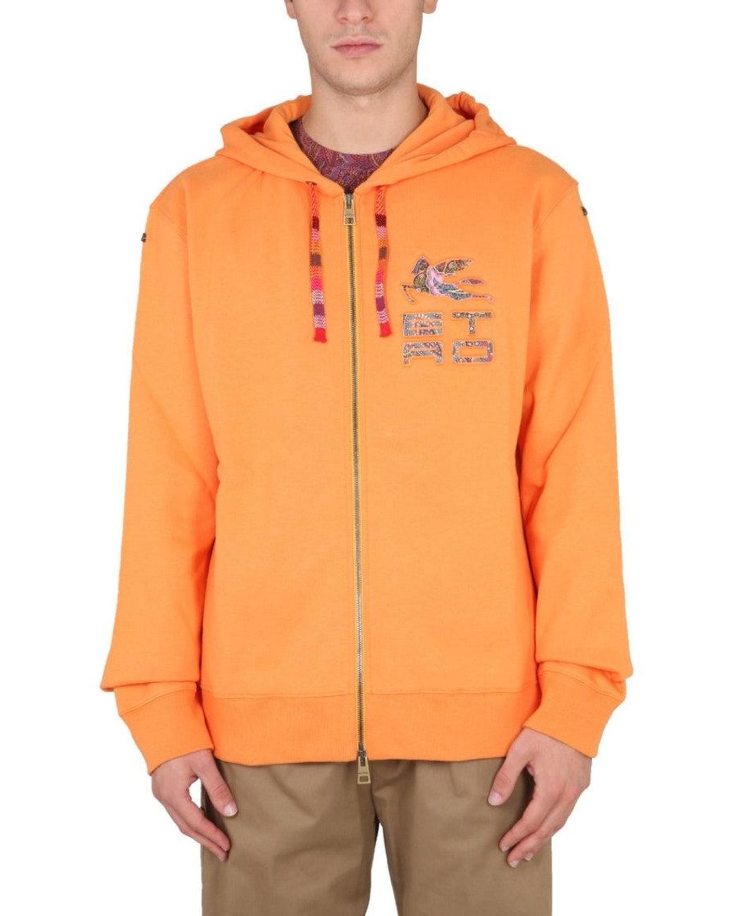 Etro Orange Graphic Hood Sweatshirts for men