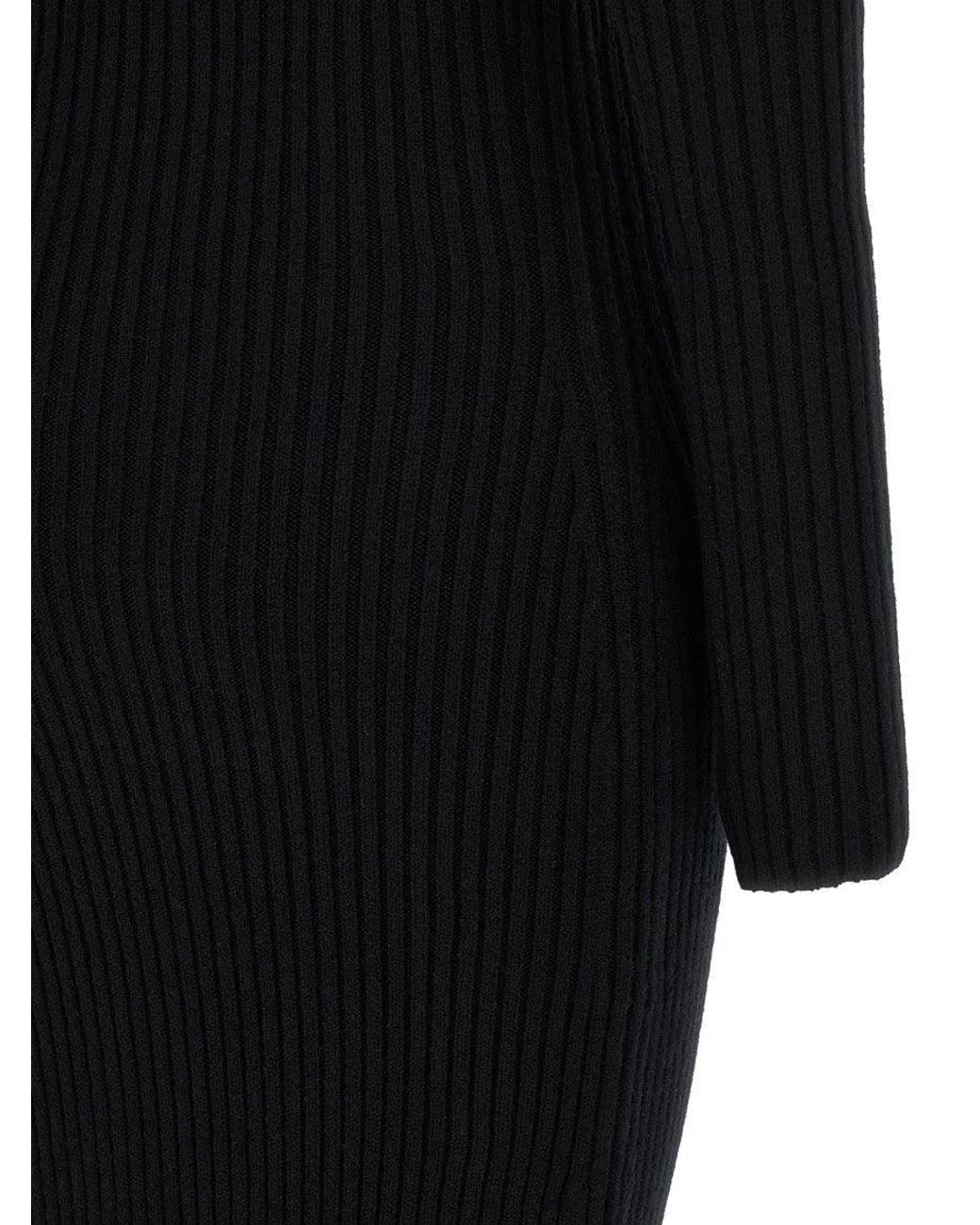 Max Mara Black Ribbed Off Shoulder Maxi Dress