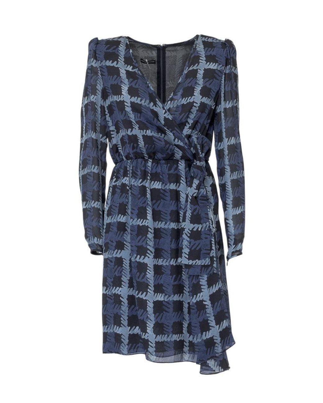 Emporio Armani Blue Printed V Neck Midi Dress