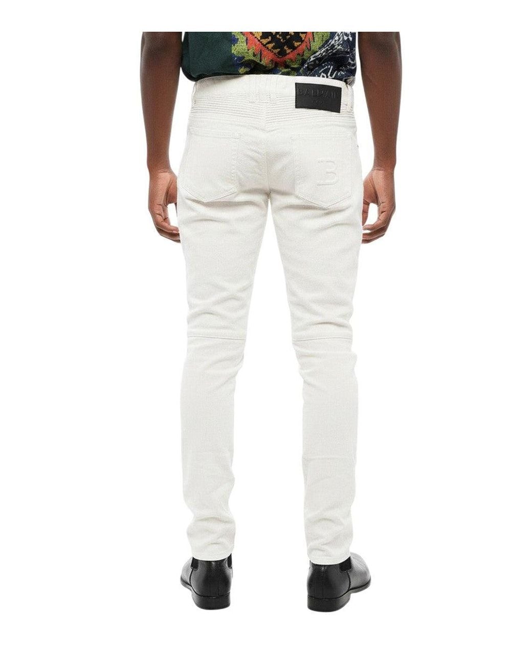 Balmain White Slim Mid Rise Jeans for men