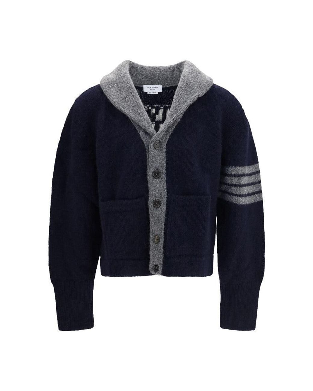 Thom Browne Blue Dark Shawl Neck Cardigan for men