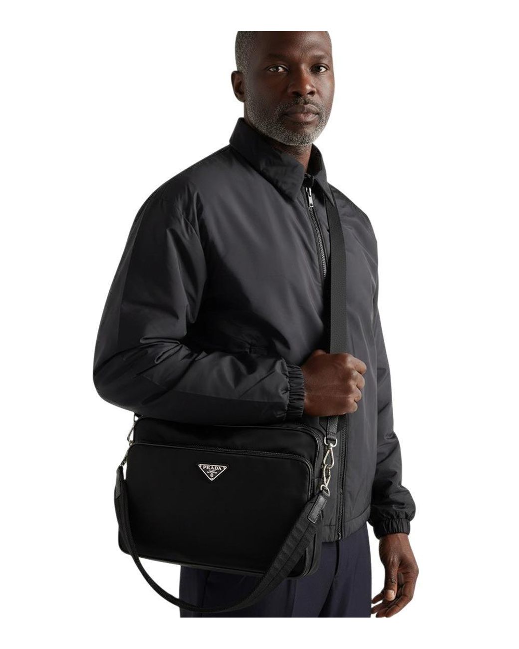 Prada Black Logo Large Messenger Bag for men
