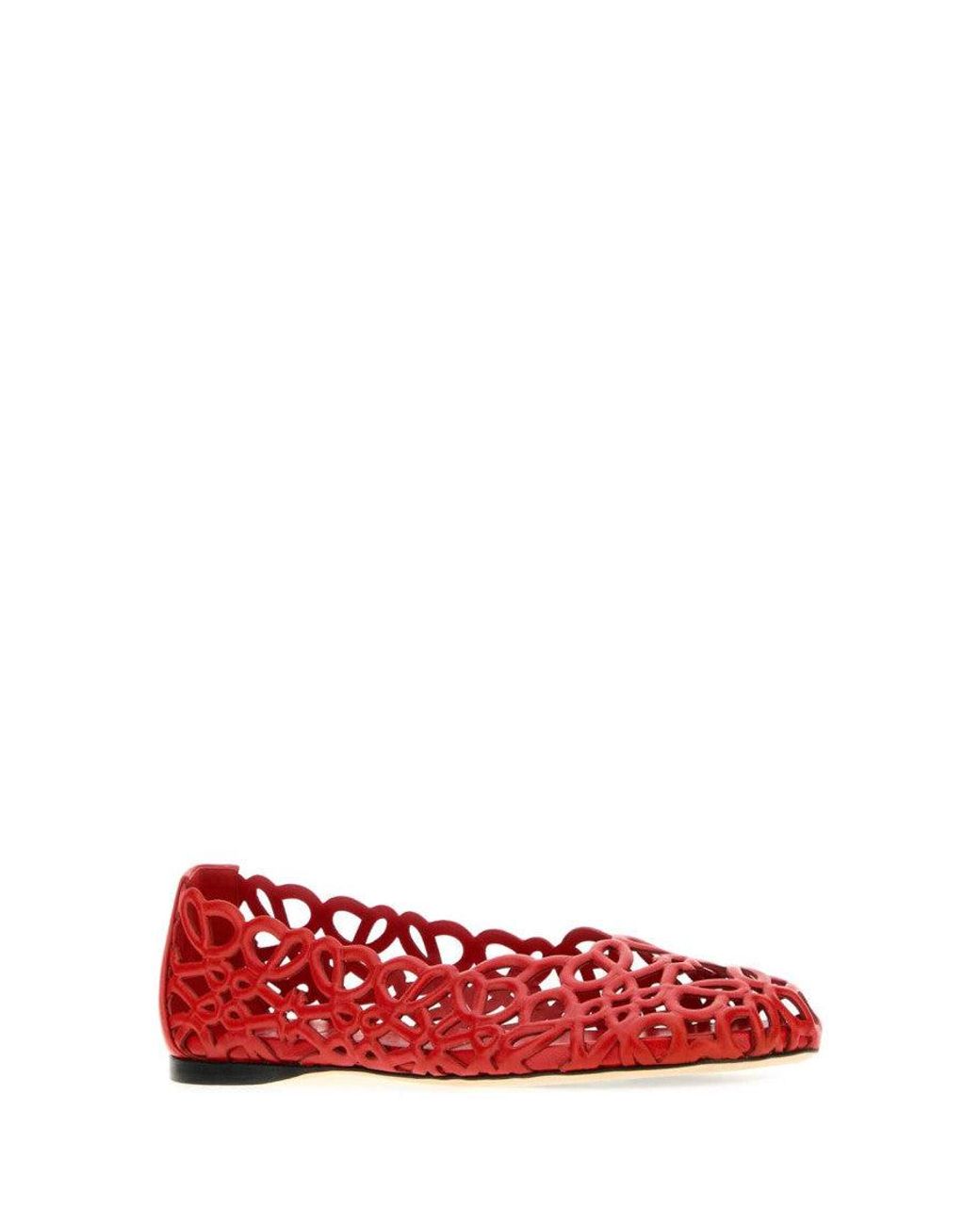 Loewe Red Petal Anagram Leather Ballerinas