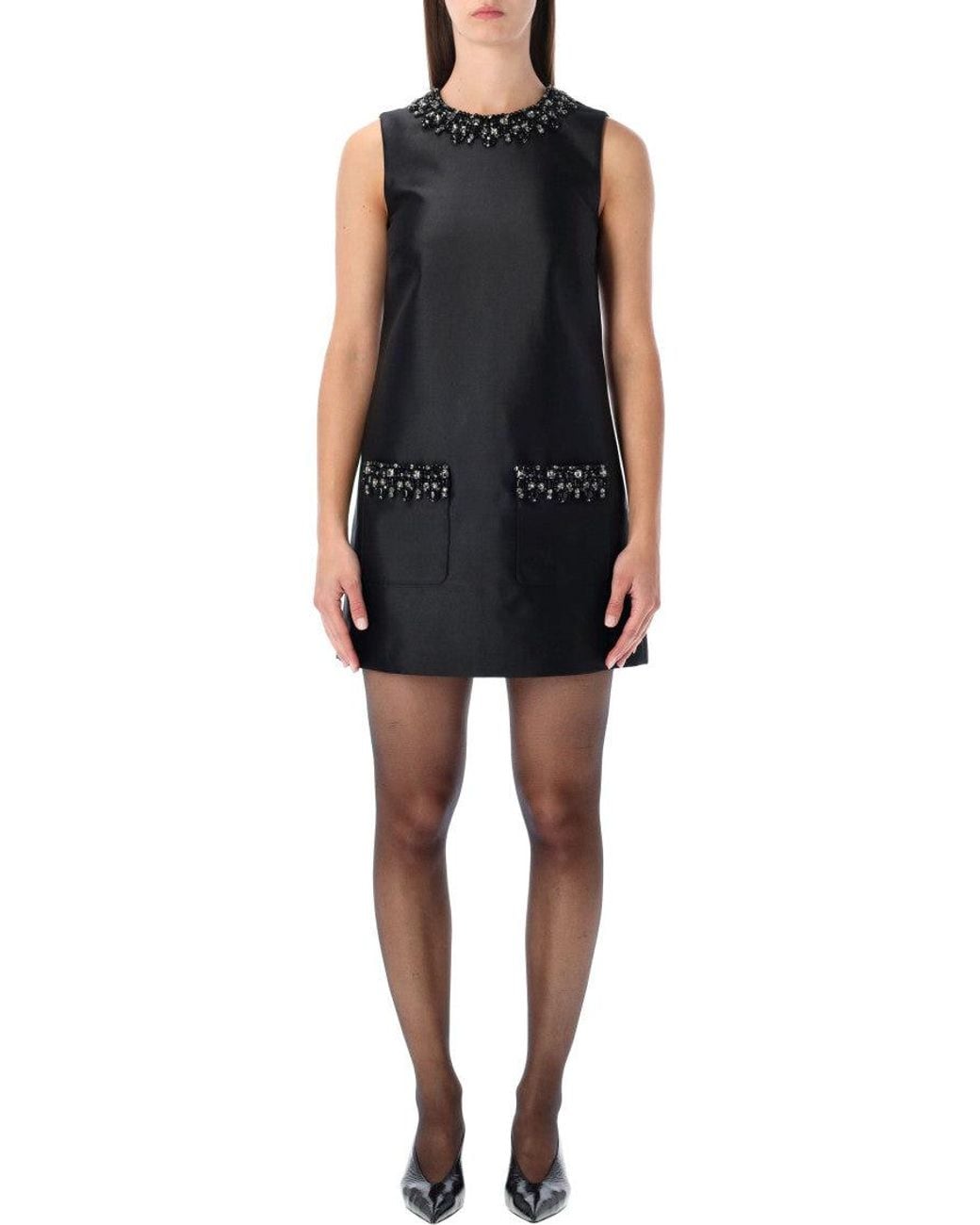 Self-Portrait Black Taffeta Embellished Trim Mini Dress