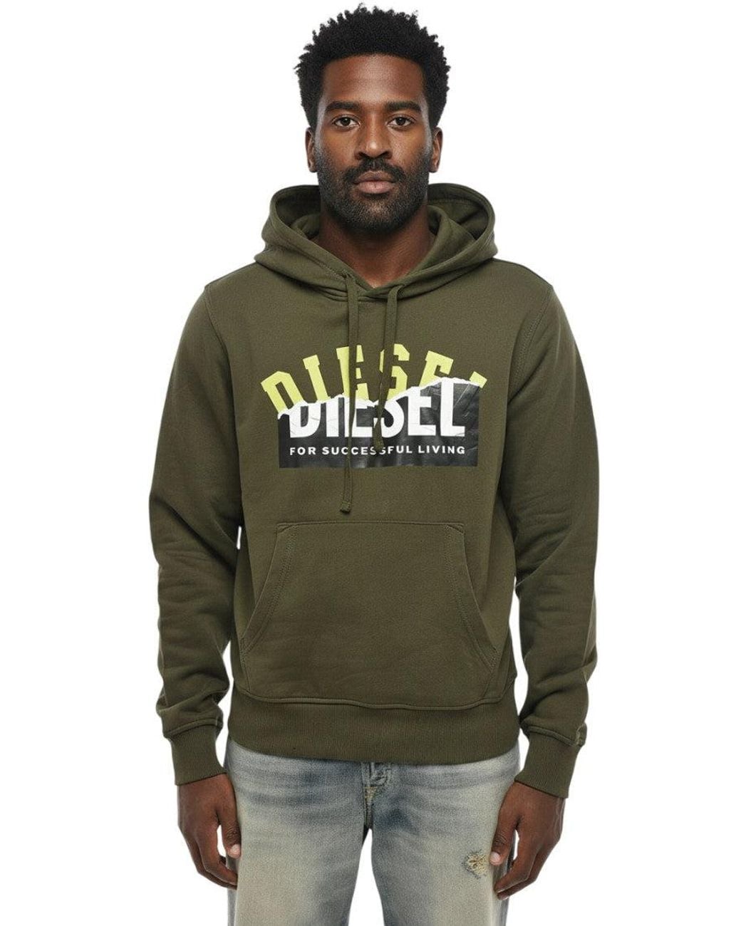 DIESEL Green Graphic Logo Hoodie for men