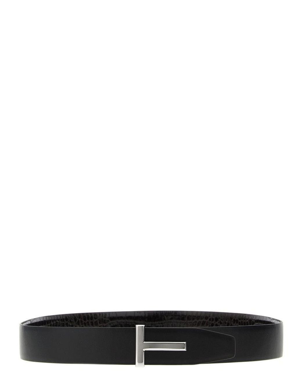 Tom Ford Black Reversible Logo Buckle Textured Belt for men