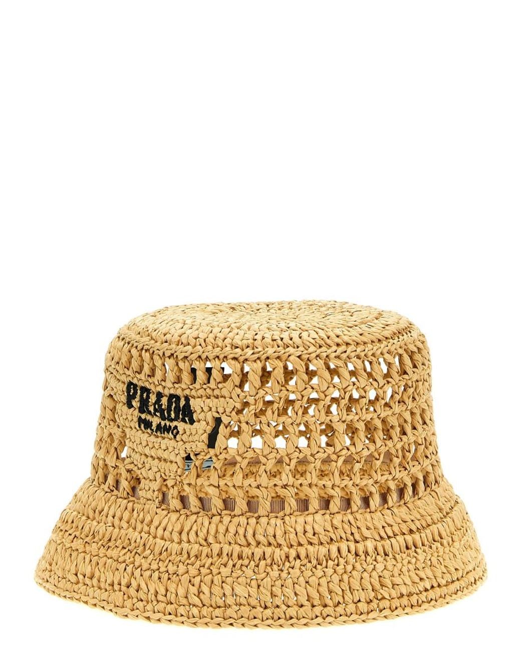 Prada Metallic Crochet Logo Bucket Hat