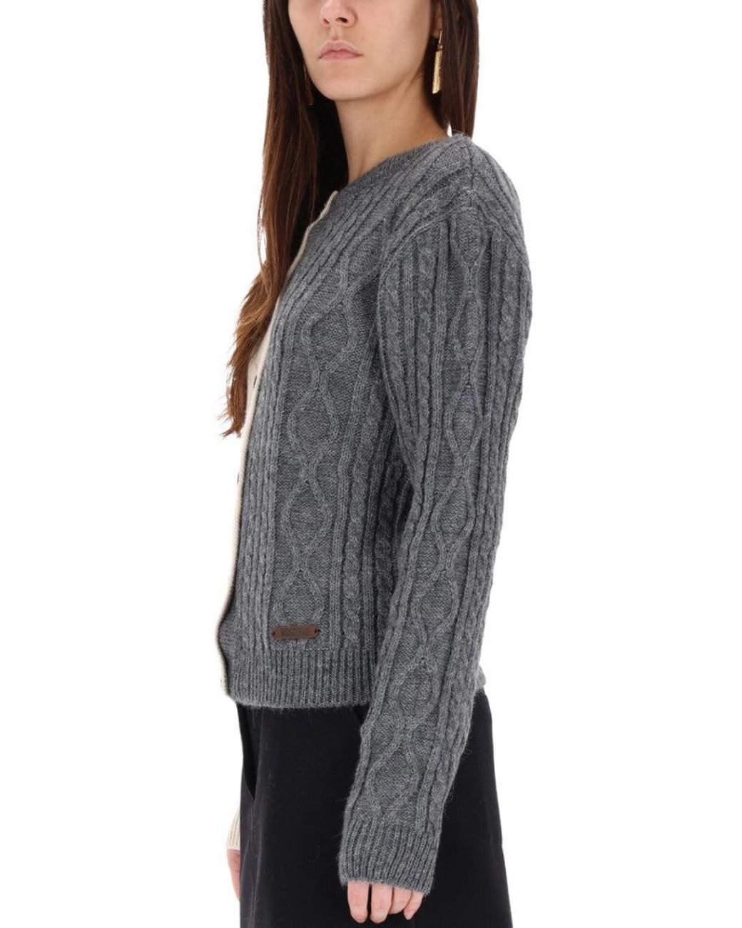 Moschino Gray Color Block Crew Neck Cardigan