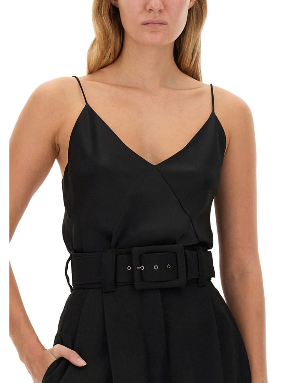 Max Mara Black Solid V Neck Top