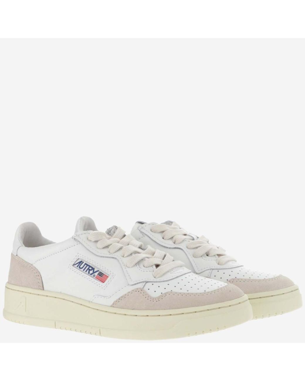 Autry White Leather And Suede Low-Top Sneakers With Embossed Branding