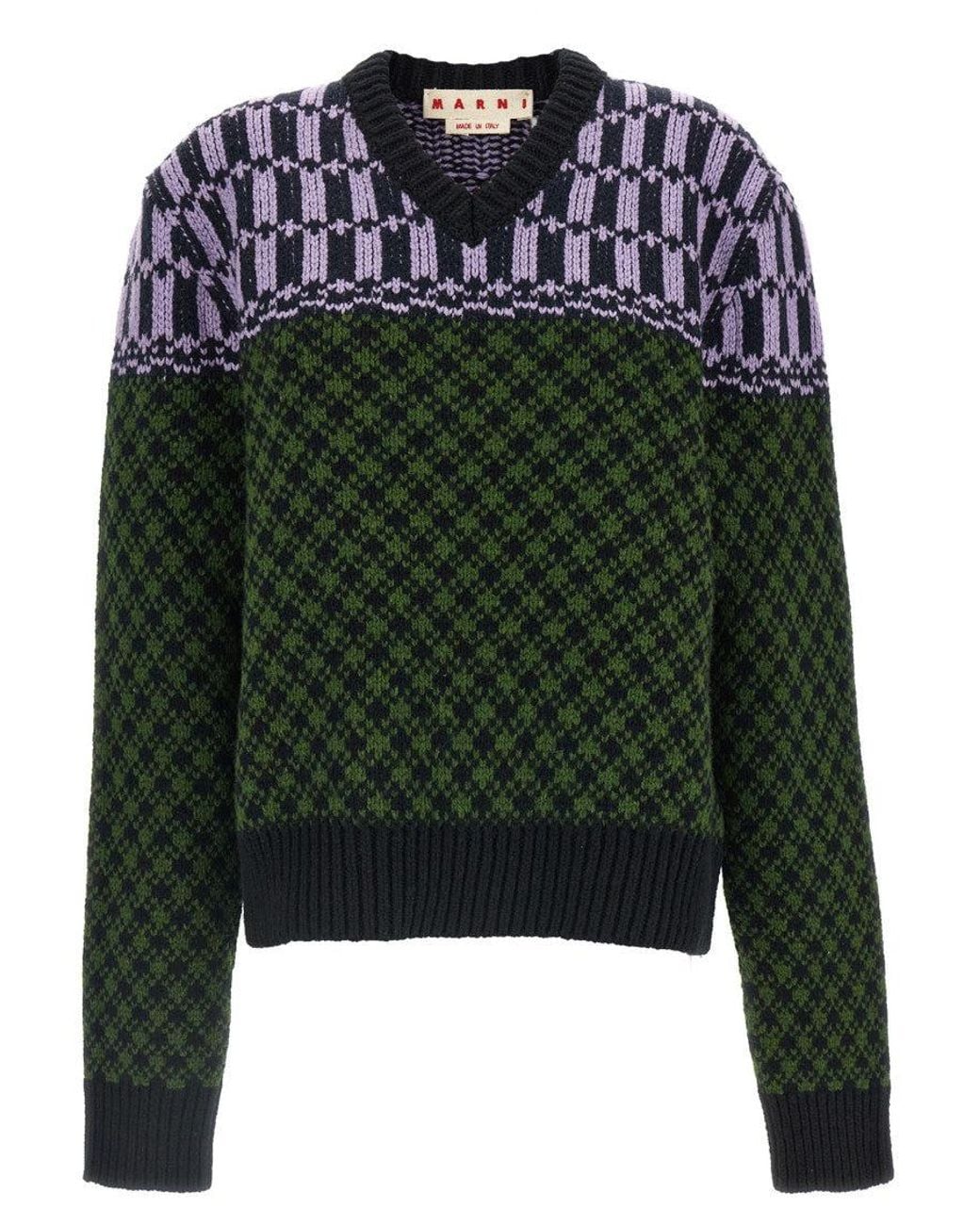 Marni Green V Neck Sweater for men