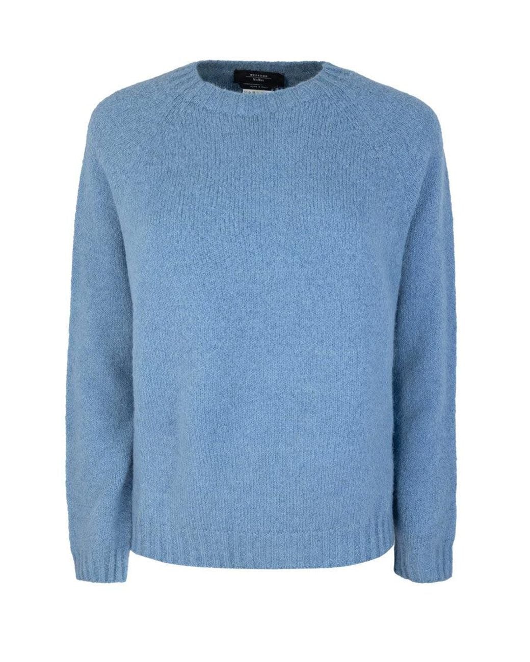 Weekend by Maxmara Blue Solid Crew Neck Sweater