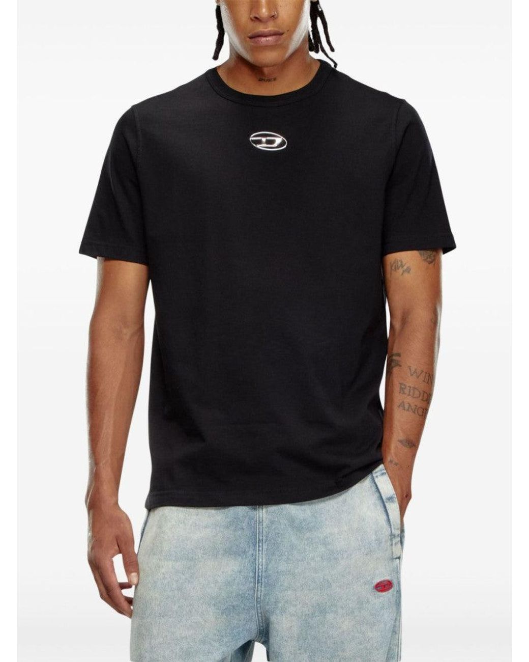 DIESEL Black Round Neck Logo Plaque T-Shirt for men