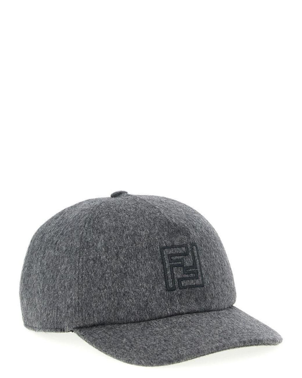Fendi Gray Embroidered Logo Baseball Hat for men