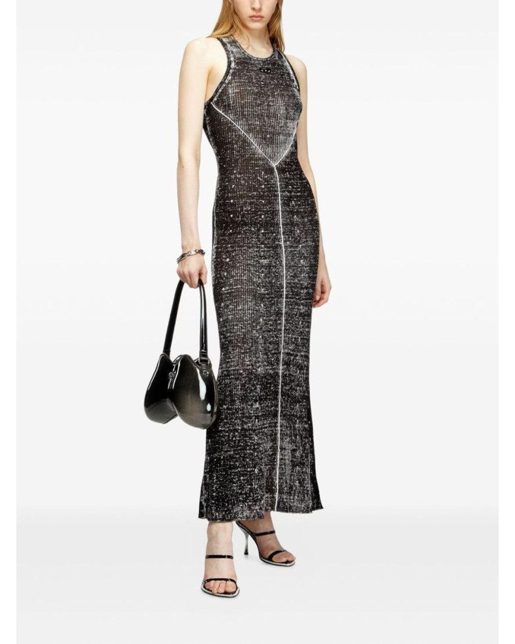 DIESEL Black 'M-Rab' Midi Dress Made Of Linen Yarn