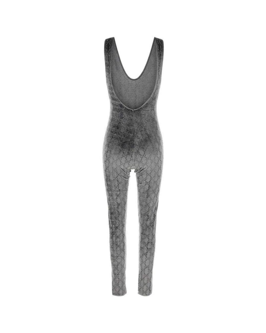 Gucci Gray Logo Scoop Neck Jumpsuit