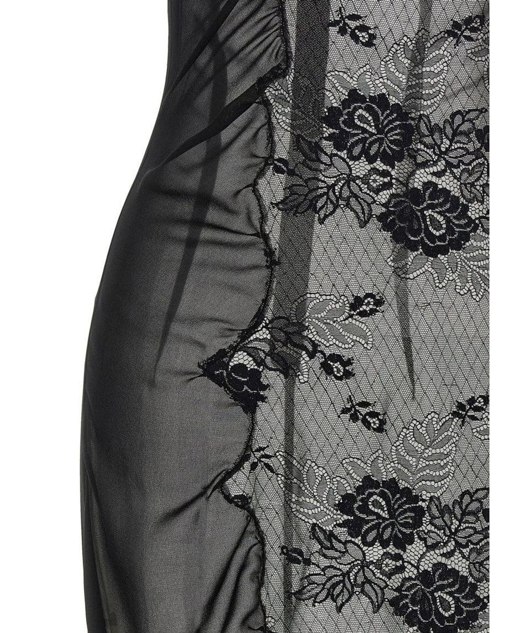 The Attico Black Mock Collar Lace Maxi Dress