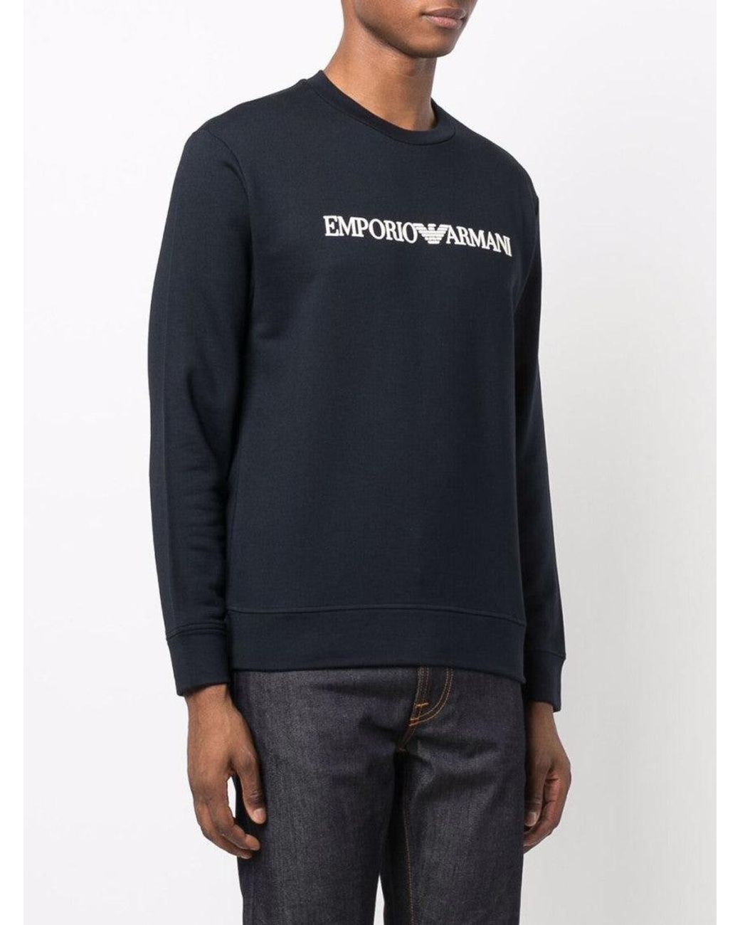 Emporio Armani Blue Logo Cotton Blend Sweatshirt for men