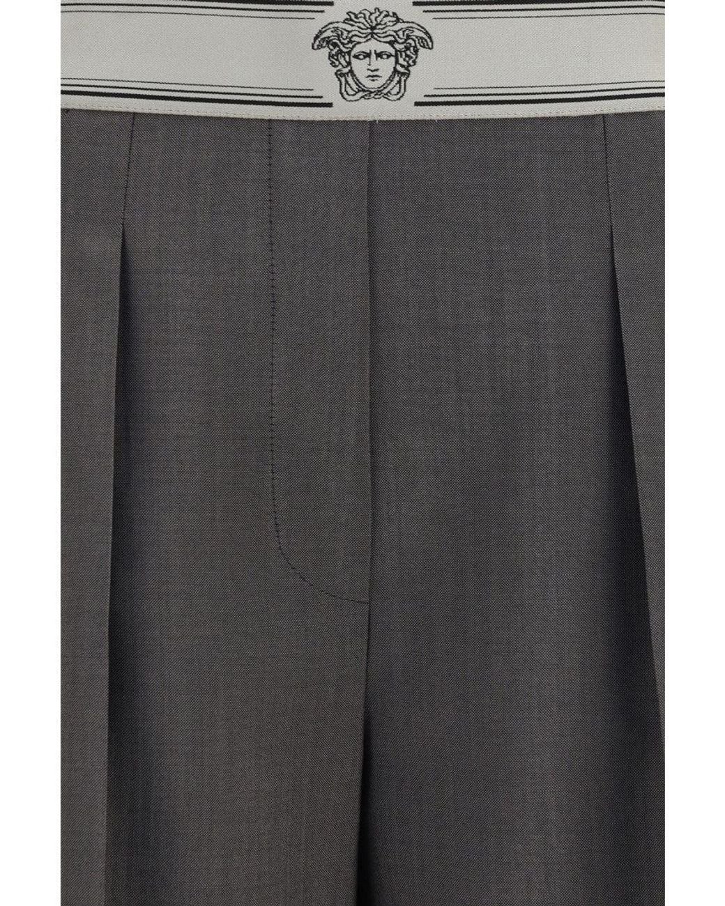 Versace Gray Straight Pleated Pant